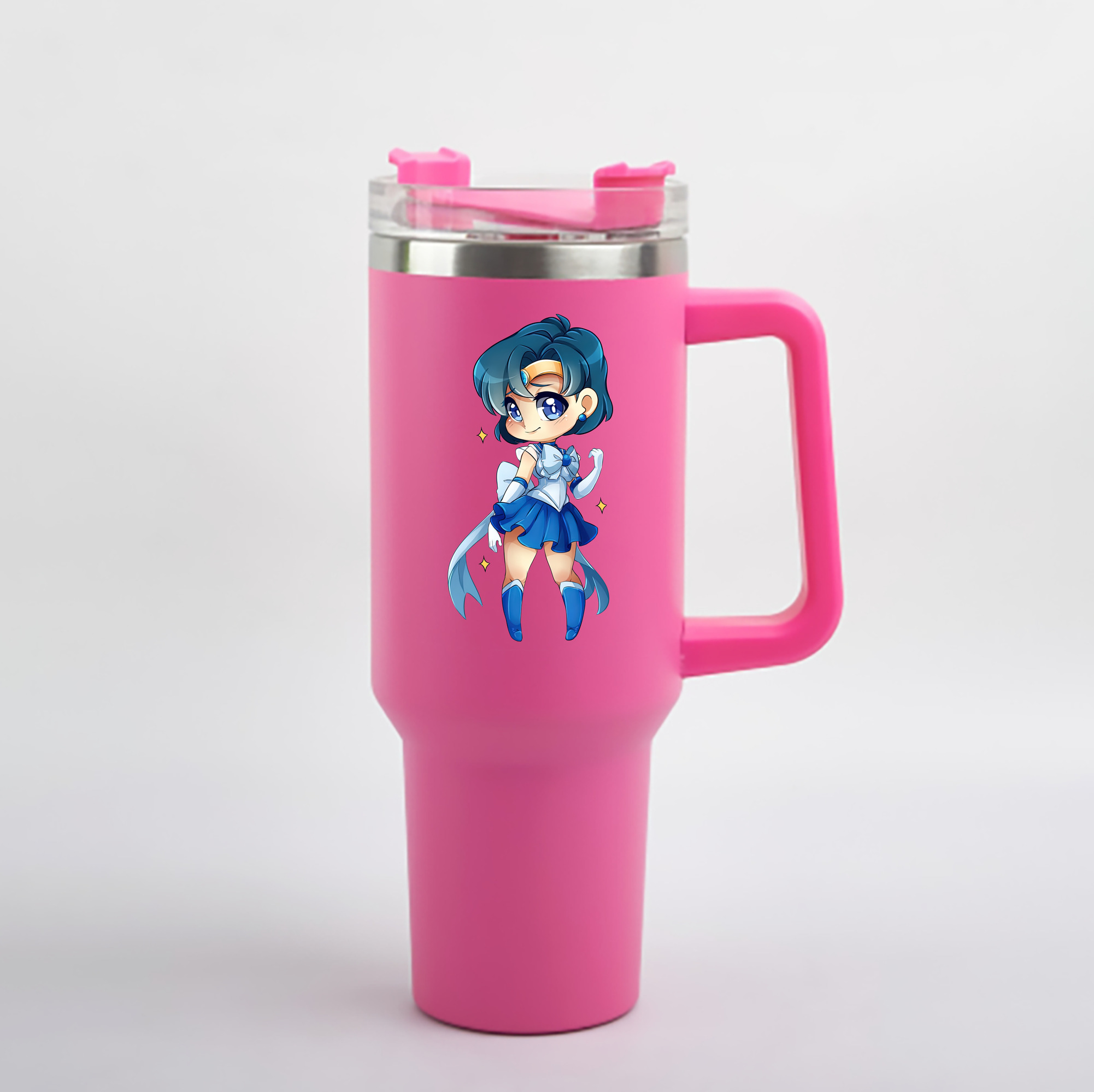 （画像用） 美少女戦士セーラームーン 水野 亜美 みずの あみ Sailor Moon Mizuno Ami 1200mL車用タンブラー - クリスタルステッカー（プラスチックストロー付き）